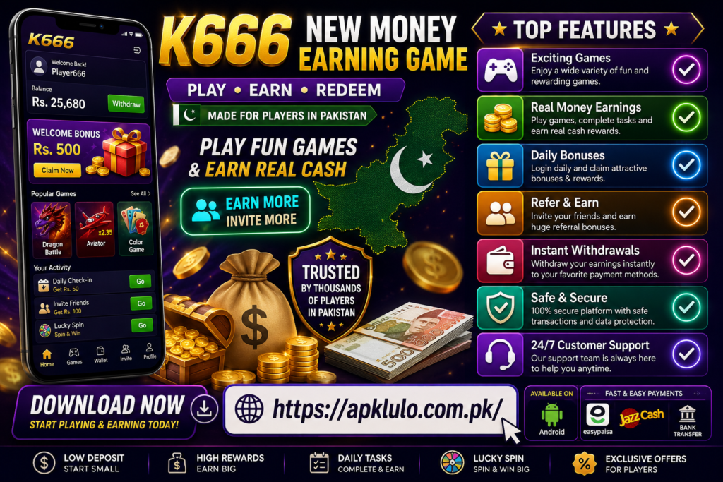 K666 New Money Earning Game in Pakistan: Complete Guide, Features, Download Tips, and Earning Ideas.