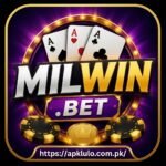 Mil.win APK official download banner showing app dashboard and online games in Pakistan