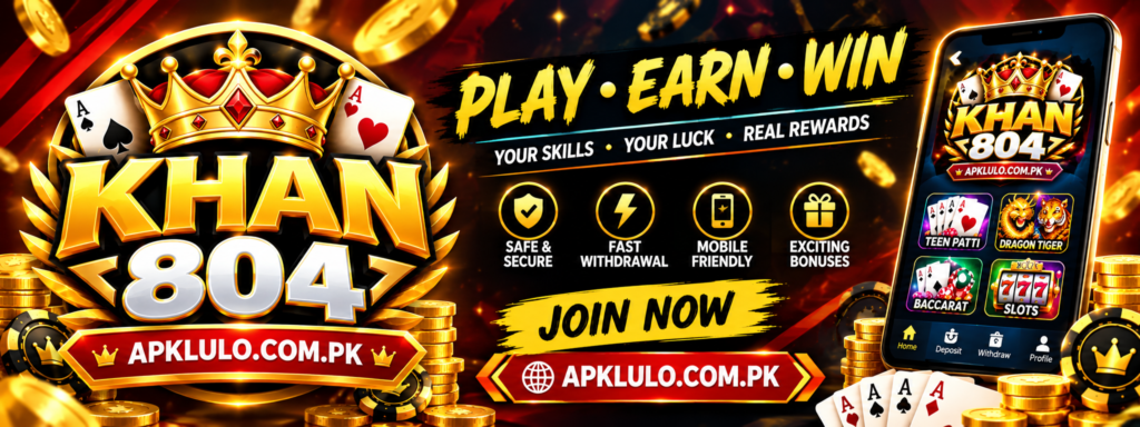 KHAN804 Game dashboard featuring Teen Patti, Dragon vs Tiger, and Money Coming slots