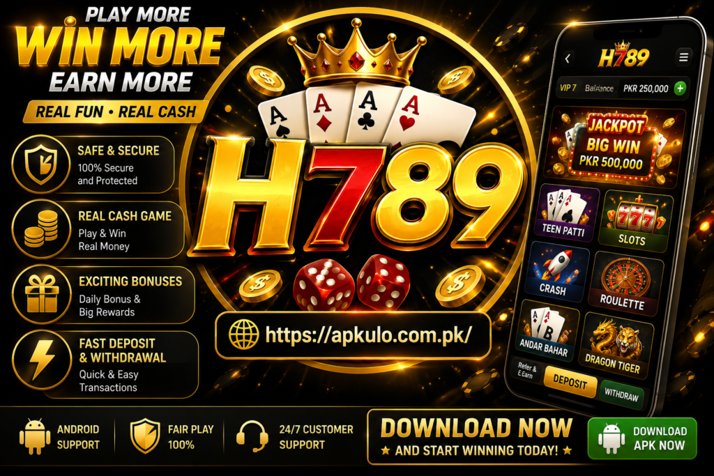 H789 Game APK dashboard displaying Teen Patti, Ludo, Mines, and Dragon vs Tiger games
