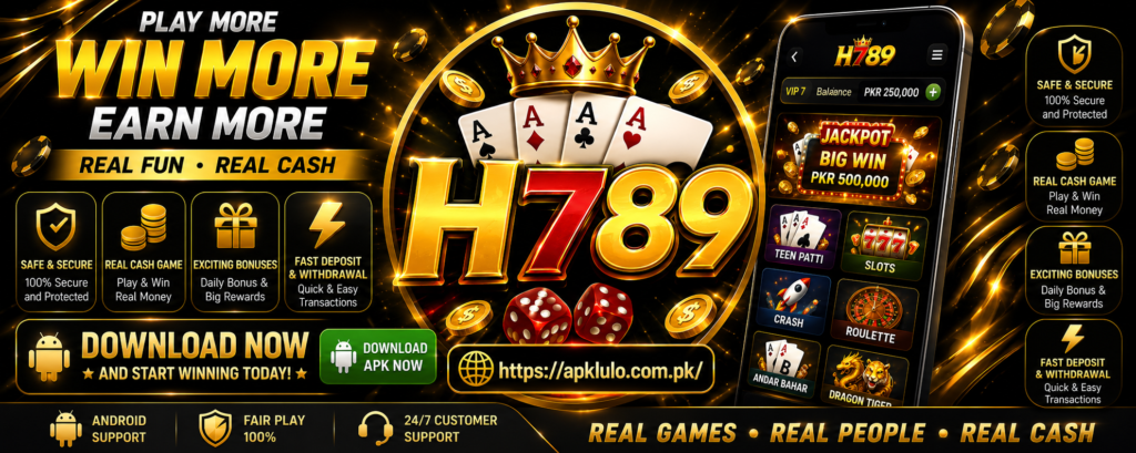 H789 Game APK download official banner showing real money earning games in Pakistan