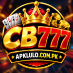 CB777 APK game logo with gold crown, 777 design, and APKLULO.COM.PK branding for Pakistan users